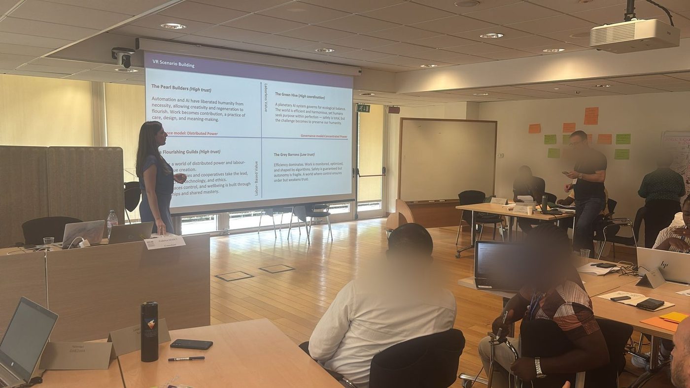 Federica Masci presenting the VR scenario building framework at the ITC ILO foresight workshop, Turin, June 2026